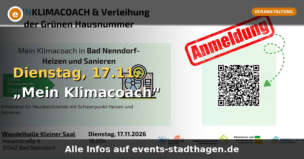 „Mein Klimacoach“: Infoabend Heizen & Sanieren in Bad Nenndorf